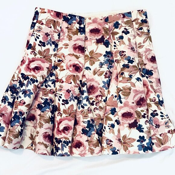 NWT LC Lauren Conrad Runway floral scuba mini skirt Women 12 pink navy coquette - Picture 7 of 10